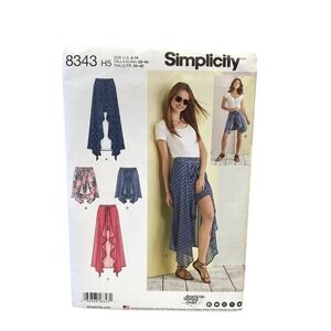 Simplicity 8343 Misses' Wrap Skirt Shorts US 6-14 Modern Asymmetrical Hem